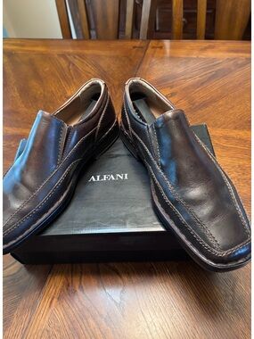 Alfani Men’s Dark Brown Leather Slip-On Loafers